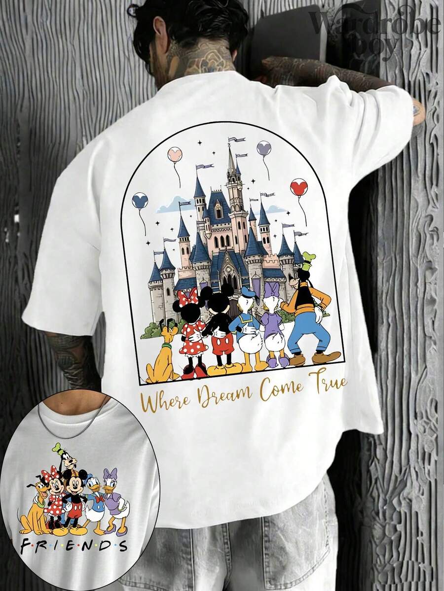 Disney Printed T-Shirt,Disneyland T-Shirt, Mickey And Friends Printed T-Shirt, Disney Family Vacation T-Shirt,High-Quality Pure Cotton T-Shirt,Suitable For All Seasons, Comfortable And Breathable| Exquisite Design | The Best Choice For Giving Gifts - 白色 - 查看 1