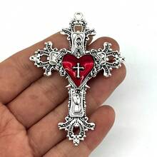 1 pieza Colgante de cruz y corazón plateado - Cruz de plata, corazón de plata - Ver 11