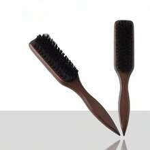 1pc Professional Salon Pig Bristle Hair Brush, Suitable For Oily Hairstyles - Nylon Material Beard Brush For Men - Plastic Long Handle Haircut Brush - Multicolor - View 1