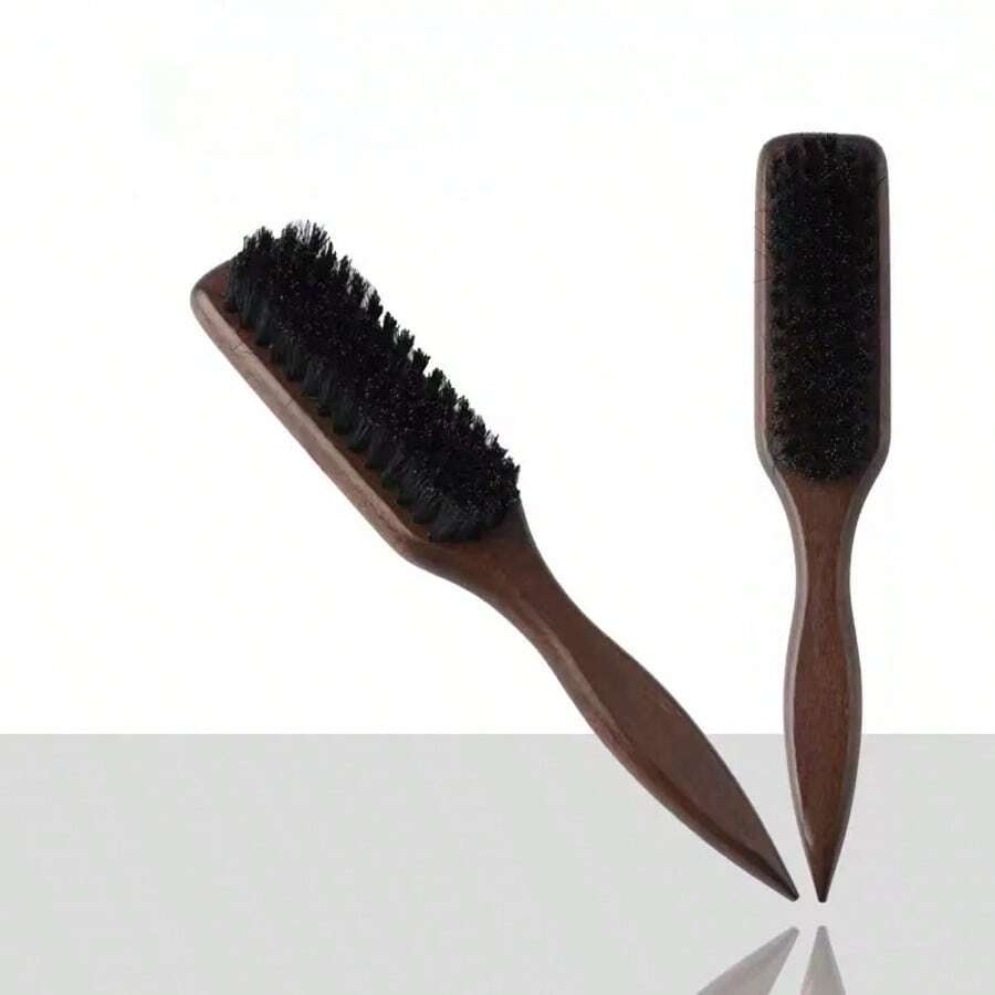 1pc Professional Salon Pig Bristle Hair Brush, Suitable For Oily Hairstyles - Nylon Material Beard Brush For Men - Plastic Long Handle Haircut Brush - Multicolor - View 1