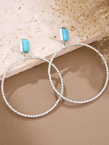 MONLOTTI Western Large Circle Turquoise Alloy Earrings, Retro Bohemian Style Pendant Earrings, Suitable For Women With Denim To Wear On Any Occasion, Ladies' Gift - Multicolor - View 2