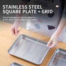 Stainless Steel Baking Tray And Rack Set - Multi-Functional Oven Baking Tray With Cooling Rack, Baking Tray Set, , Easy To Clean - Stainless Steel Flat Baking Tray, Grill Baking Tray, Grill Rack Baking Tray, Oven- Grill Baking Tray - One Size Fits All - View 5