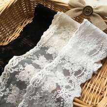 Vintage Crown Lace Satin Applique, Elegant Embroidered Lace Trim Suitable For Wedding Dress, Bridal Veil, Spring Wedding Decor, DIY Sewing Crafts, Curtains, Tablecloths And Home Decor - 網狀蕾絲 - 查看 3