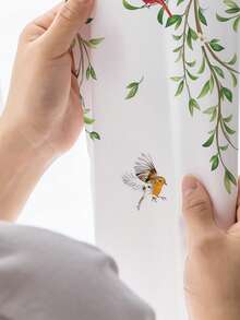 1 Stück Vorhang mit 2D-Muster von frischem Weidenvogelsang, Dekoration für Wohnzimmer und Schlafzimmer im Landhausstil - Verschiedenfarbig - Übersicht 6