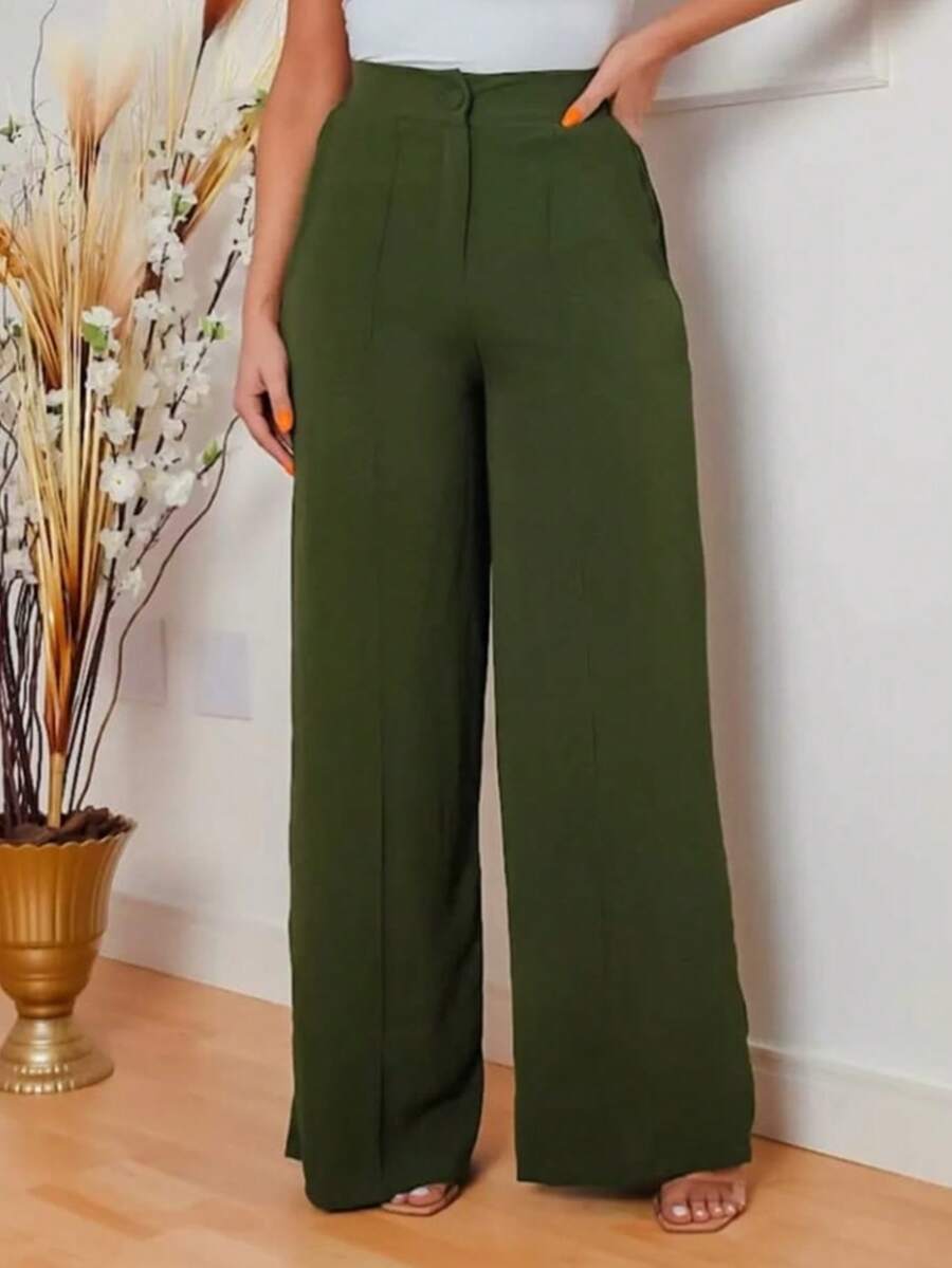 Women's Duna Wide-Leg Pants With Premium Fabric Lining. - Army Green - View 1
