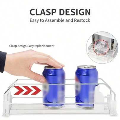 1/2 piezas Dispensador de latas de bebida, organizador de almacenamiento de botellas y latas para refrigerador con estantes dobles mejorados y clips de posicionamiento, suministros de cocina, almacenamiento de armario, organizador de escritorio