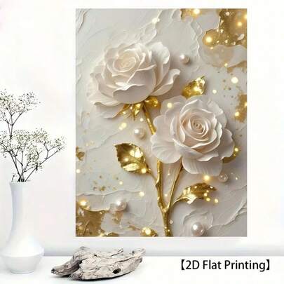 1 Stück bedruckter Wandaufkleber mit elegantem Weißrose-Motiv, bietet einzigartige und kreative Poster-Kunst-Dekoration, geeignet für Wohnzimmer, Schlafzimmer, Büros, Esszimmer und als Kunstwerk. Auch ein tolles Geschenk und Dekorationsartikel.