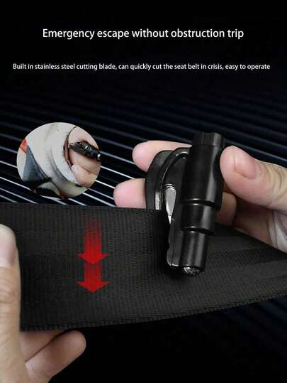 1个多功能汽车应急锤，带弹簧破窗器和钥匙扣，适用于车辆，可切割安全带，便携式逃生锤，快速破窗器