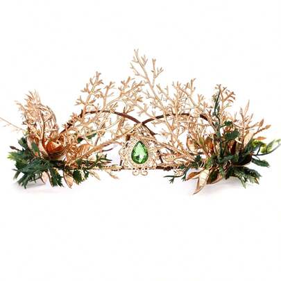 Handmade Woodland Fairy Crown Elf Forest Headpiece Medieval Leaf Circlet For Men Prince Adult God Cosplay Renaissance Halloween Wedding Gold Green