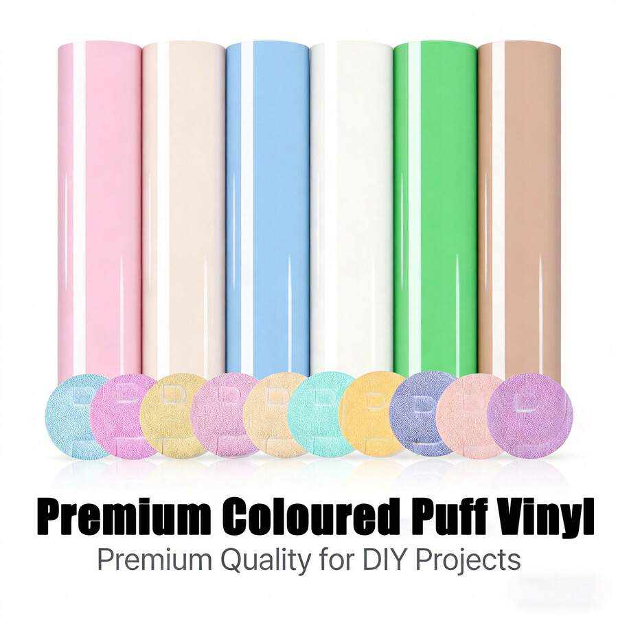 6pcs 3D Puff Vinyl Heat Transfer Sheets, 12"X10", Compatible With Most Heat Press & Cutting Machines, For T-Shirts, Garments, Fabrics - A - View 1