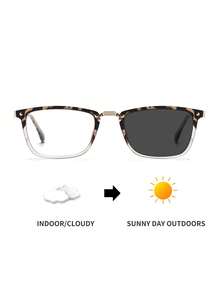 Unisex Rectangular Leopard Print Metal Frame Glasses, Lightweight Fashion Glasses For Computer/Reading/Gaming/TV/Phone, Lenses Can Change From Transparent To Light Gray - Clear - View 5