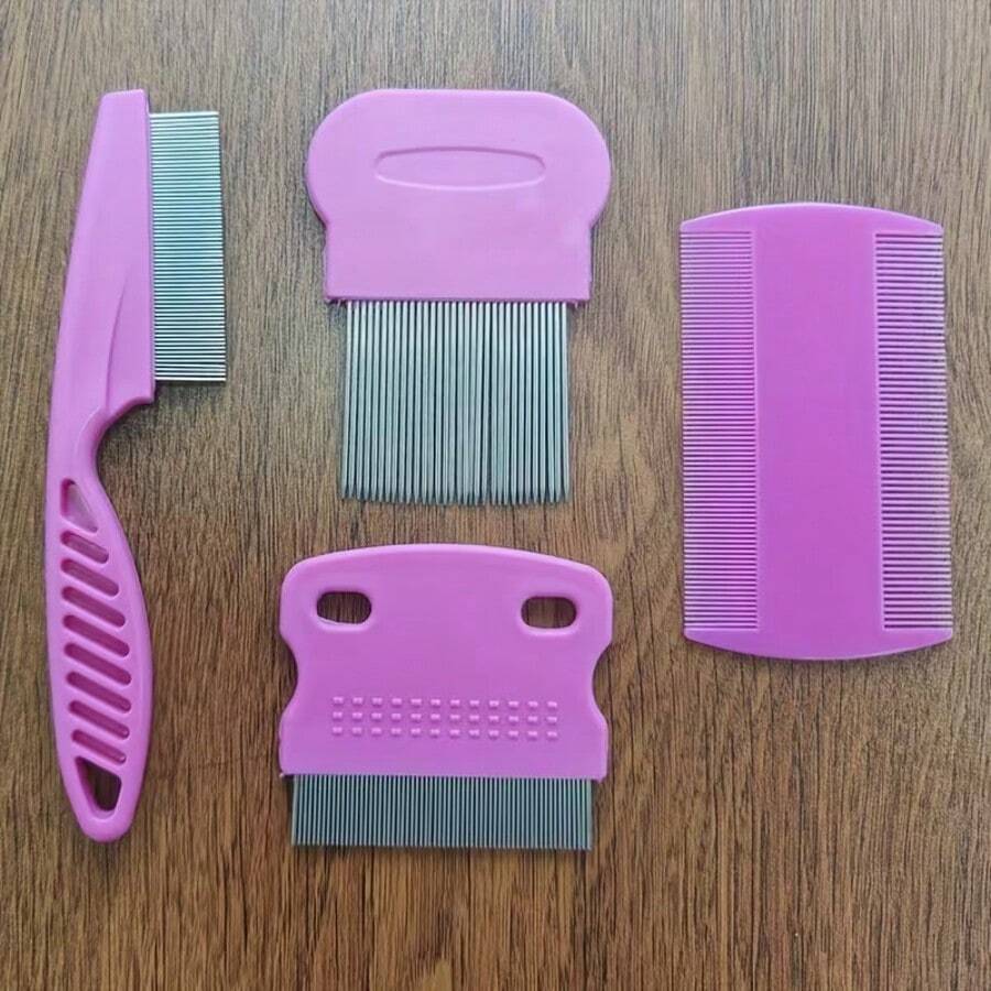 4-Piece Flea And Tick Comb, Dog And Cat Grooming Comb, Hair Grooming Set, Suitable For Small, Medium And Large Pets - Multicolor - View 1