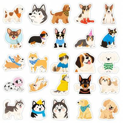 56Pcs New Cartoon Hand Drawn Dog Stickers, Cute Pet Graffiti Decals For Journal Laptop Phone Case Water Bottle DIY Decoration
