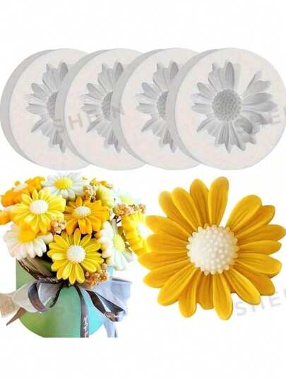 4pcs Daisy Flower Silicone Molds - DIY Scented Cup Candle/Fragrant Plaster Ornament Molds, Durable & Easy To Demold For Home Decor Gifts
