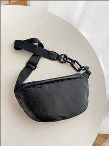 时尚软皮腰包街头风斜挎包设计师女式胸包休闲旅行女式单肩斜挎包手机包 - 黑色 - 查看 7