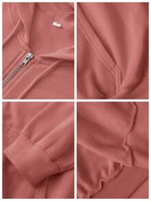 Áo hoodie nam có khóa kéo, chất liệu cotton nguyên chất, thoải mái, dáng rộng, dễ phối đồ, thích hợp mặc hàng ngày/ngoài trời/ngày lễ, bộ 2 chiếc, nhiều màu sắc. - Trắng + Hồng đậm - Xem 6