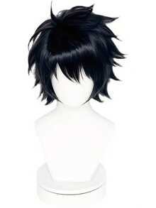 8inch Black Straight Wig, Suitable For Anime Cosplay, Everyday Wear, Unisex, Made Of Synthetic Fiber - Black - View 3