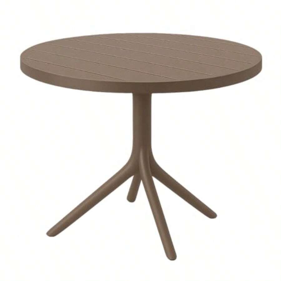 EKE Mesa de Comedor para Exterior e Interior PVC Resistente al Agua 90 cm de Diámetro x 75 cm de Altura Diseño Moderno con Base Tipo Pedestal Taupe - como en la foto - Ver 1