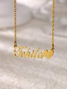 Customized Women Heart-Shaped Matte Necklace, Stainless Steel Personalized Pendant Necklace, Birthday Gift - Gold - View 4