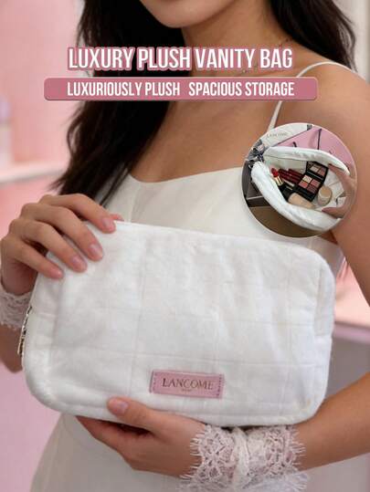  Lancôme Beauty Luxury Plush Vanity Bag, Soft Fluffy Plush Texture, Quilted Stitching, Secure Zipper Closure, Spacious Multi-Pocket Storage, Lightweight Portable Design, Travel-Friendly, Gentle On Skin, Stain-Resistant, Easy To Clean, Elegant Pink Aesthetic, Versatile Organizer, Ideal For Makeup Artists, Travelers, Students, Professionals, Perfect Gift For Her, For Daily Commute, Vacation, Gym, Home Storage, Date Nights, Parties