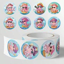 500pcs/Roll Octopus Pirate Pattern Stickers, 10 Assorted Designs, Christmas Gift Wrapping Labels, Scrapbooking Stickers, Planner Gift Wrapping, Paper Craft Decoration, Party Gift, Gift Box Decoration And Reward Stickers - Multicolor - View 5