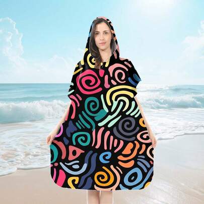 超柔软连帽斗篷浴巾，生日礼物，连帽浴袍斗篷，吸水性强，速干，室内/室外可穿戴浴巾，适合沙滩、游泳、海边等场合。