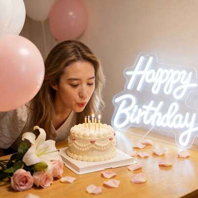 1pc Happy Birthday LED Neon Sign, Festival Wall Decor, Home Party & Dorm Wall Decoration, USB Powered, Perfect For Birthday Party Theme