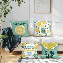 4 vỏ gối trang trí chủ đề chanh mùa hè, in một mặt, thích hợp cho phòng khách, ghế sofa, phòng ngủ. Không bao gồm ruột gối. - Nhiều màu - Xem 10