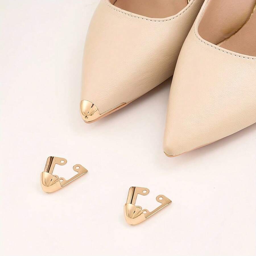 2Pcs Metal Shoes Pointed Protectors High Heel Toe Caps Cover Durable Shoe Tip Cover Elegant Shoe Head Tips Cap For Shoe Protection Repair, Dress Shoe Protection - Gold Two-piece Set - View 1