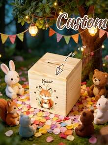 Customized Piggy Banks, Personalized Wooden Gifts With Children's Names, Storage Boxes Including Custom Coin Purses, Cute Animal And Floral Patterns, And Personalized Birthday Gifts. Multi-Purpose Home Decor Gifts Suitable For Children, Rooms, Offices, Or As Gifts; Also Suitable As Room Decor, Piggy Banks, Birthday Surprise Boxes, Baptismal Boxes, Servant Boxes, Etc. - Multicolor - View 2