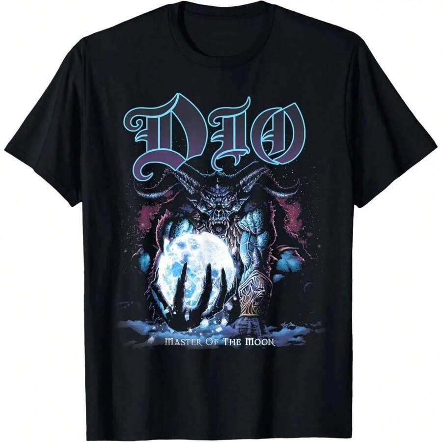 DIO Master Of The Moon Graphic T-Shirt 100% Cotton Crew Neck Tee Loose Fit Street Style With Bold Fantasy Artwork - 黑色 - 查看 1
