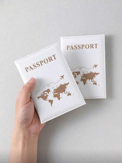 1pc Creative White PU Passport Cover, Ticket Holder, Fashion Passport Protector, Suitable For Holiday Travel Passport Cover