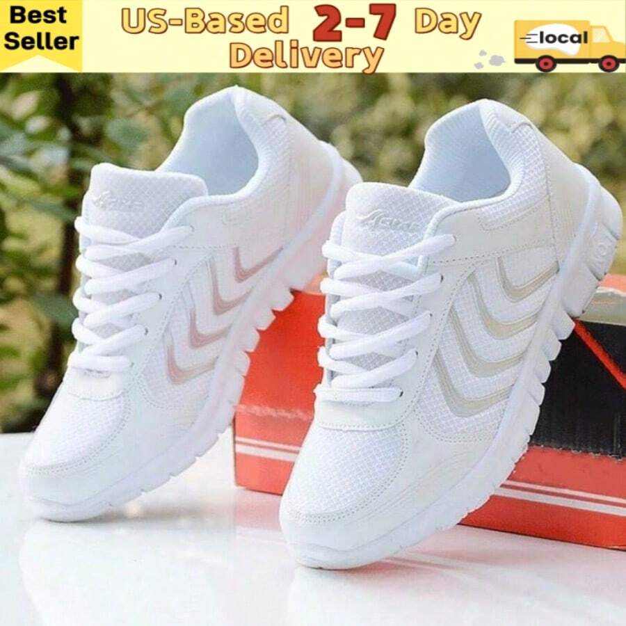 Women's Tenis Para Mujer,Women's Casual Sneakers - Women's Lightweight White Running Shoes, Breathable Lace-Up Low-Top Walking Training Shoes, Comfortable And Stylish Tennis Sneakers, Hiking Or Outdoor Sports Shoes