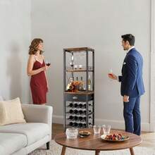Genérico Estante para Vino de 8 Niveles con Soporte para Copas y Cajón de Tela Porta Botellas de Vino para 30 Botellas Mueble Organizador de Bar para Cocina Sala y Comedor - Marrn - Ver 7