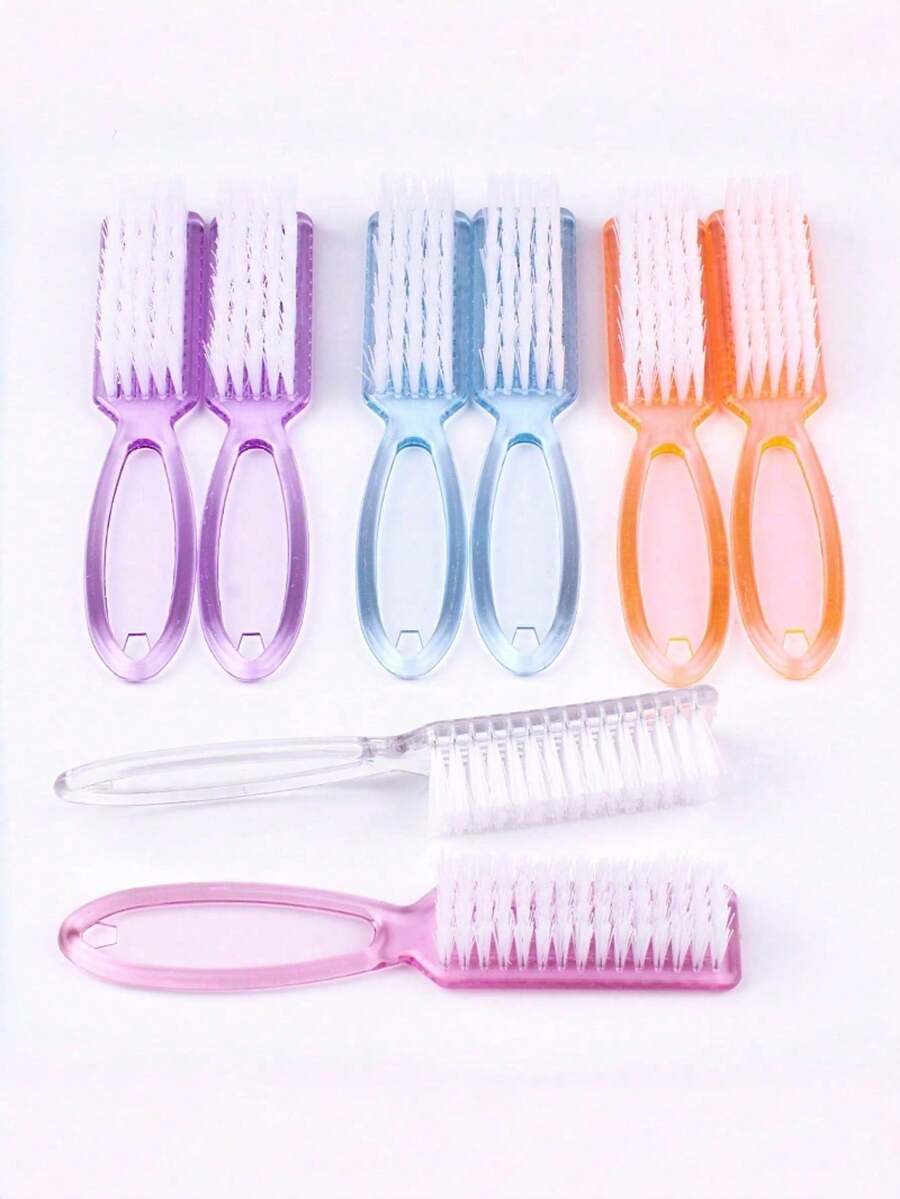 3/5/10/20支装透明灰色长柄指甲刷，塑料指甲清洁刷，美甲工具，用于清洁指甲、脚趾和手指