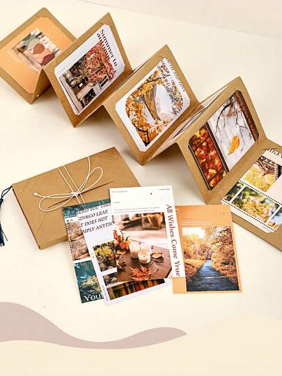 Photo Card Postcard Storage Album, DIY Handmade Folding Blank Photo Album (Fits 3/4/5 Inch Photos)