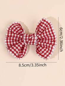 2pcs Red & White Plaid Girls Hair Clips, Fabric Nylon Lace Decorated Hair Accessories, Fashion Hair Accessories, Suitable For Spring/Summer Party Gifts - Red - View 6