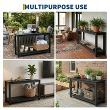 Mesa auxiliar de madera para patio resistente a cualquier clima, mesa auxiliar clásica para exteriores, compacta y estable, para jardín, césped o porche. - negro - Ver 5