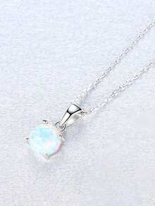 1件 S925 纯银项链 - 来自欧美的优雅奢华圆形澳大利亚宝石时尚单品，一款流行精致的女士项圈。 - 銀色 - 查看 4