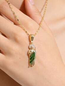 1pc 4K Gold Plated 3D St. Jude Pendant Necklace, Unisex Versatile Daily Religious Jewelry, Celebration Gift - Gold - View 4