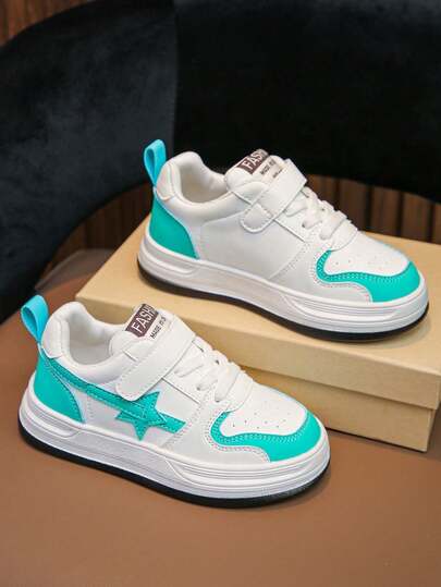 1 Pair Unisex Kids' Fashionable Minimalist Skate Shoes, Spring/Autumn New PU Casual Sneakers, Non-Slip Durable Indoor/Outdoor Shoes