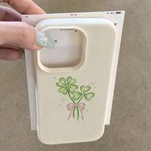 1pc TPU Material Fresh Clover Bow Design Phone Case Compatible With Iphone 17 Pro Max/17/16 Pro Max/15/13/12/11, S20 FE/A15/S24/A55, Note 11/Note 12/Note 13 Pro, Full Coverage Anti-Drop Soft Protective Phone Cover - White - View 3