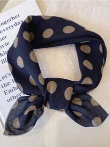 Foulard en soie à pois bleu marine, petit foulard carré polyvalent à la mode et doux pour la peau, cache-cou décoratif - Bleu marine - Voir 3