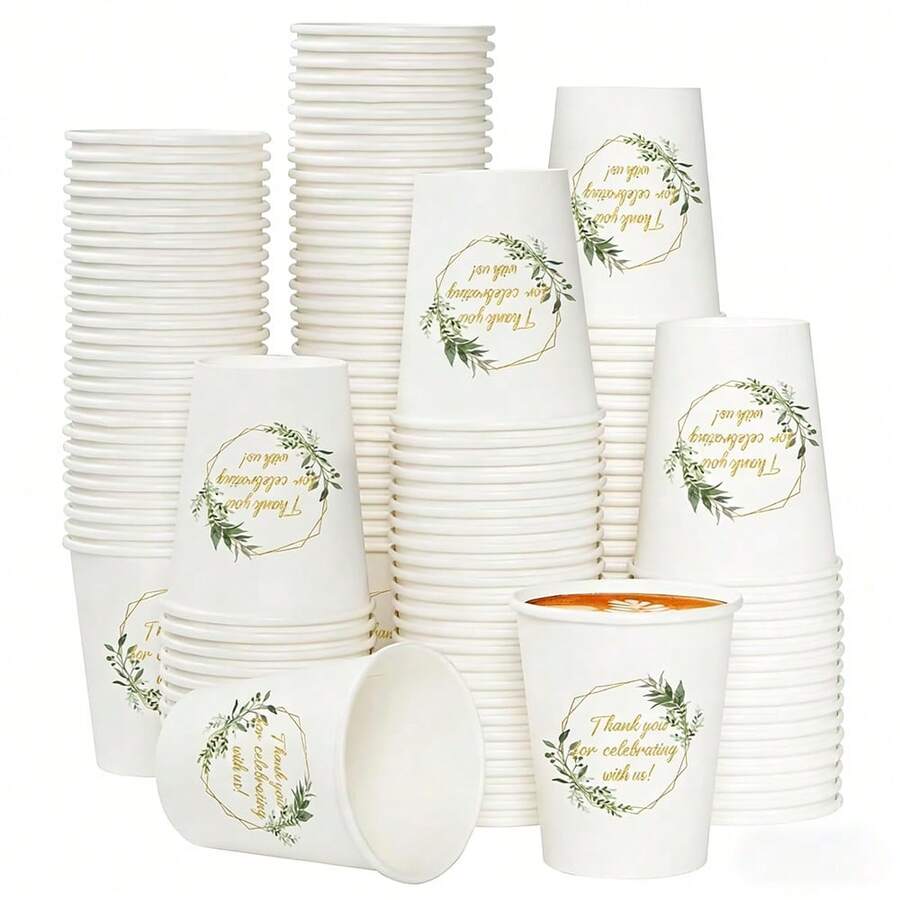 10/20/40Pcs 9oz Floral Disposable Paper Cups Thank You For Celebrating With Us Print Cups For Wedding Bridal Shower Engagement Birthday Holiday Party Table Decor Supplies - View 1