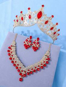 Bộ trang sức cưới phong cách Baroque 4 món, bao gồm vương miện hợp kim, dây chuyền đính đá và bông tai, phụ kiện cưới thanh lịch phù hợp cho cô dâu, sinh nhật, các sự kiện hóa trang, vương miện cài tóc, mùa hè, phụ kiện tóc, ngày lễ. - Nhiều màu - Xem 9