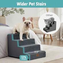 Escaleras para perros para cama alta de 23.6 pulgadas de alto peldaños para mascotas con cubierta a prueba de fugas rampa de espuma de alta densidad para gatos ligera duradera cómoda - Blanco Negro - Ver 3
