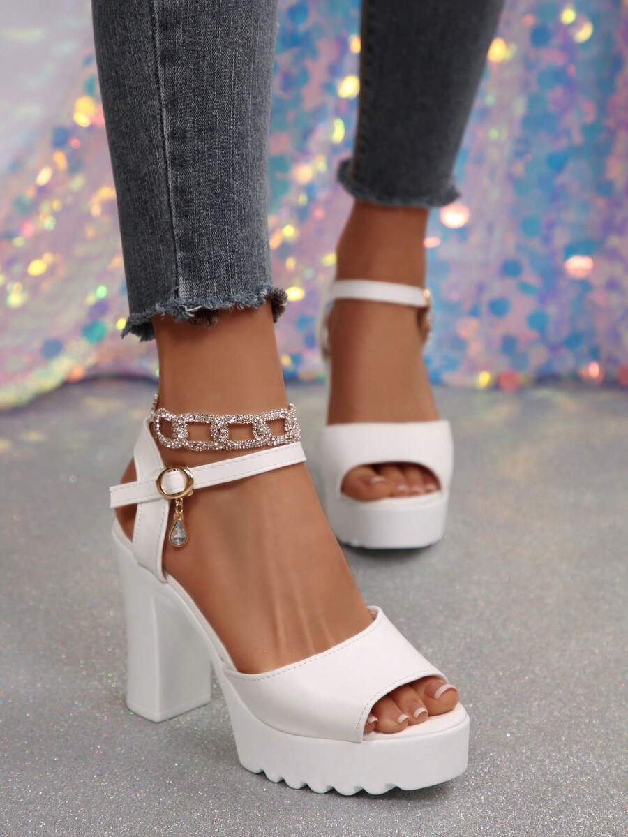 Women's High Heel Comfortable And Versatile Classic Strap Buckle Sandals,Platform Heels For Women - White - View 1