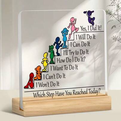 A 2D Acrylic Desktop Decoration Featuring A Motivational Growth Ladder Figure With The Phrase 'Self-Reflection On Growth Stages.' It Is Suitable For Individuals Seeking Personal Development And Positive Affirmations.