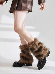 1双毛绒链条复古性感腿套，Y2K仿毛皮腿套，棕色，学院风，秋冬款 - 棕色 - 查看 7