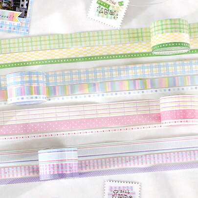 3 Rolls Spring Prelude Series Washi Tape Set, Versatile Plaid/Stripe/Polka Dot Patterns In Multiple Sizes, Suitable For Decorating Journals, Albums, Notebooks, Colorful Life Essentials, Must-Have Stationery For Back To School
